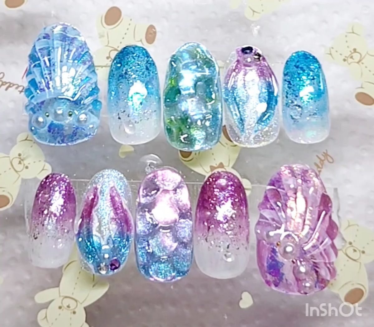 【No.45】ネイルチップ 梅雨 紫陽花 あじさい 夏 海 人魚の鱗 マーメイド 人魚の尻尾 花火