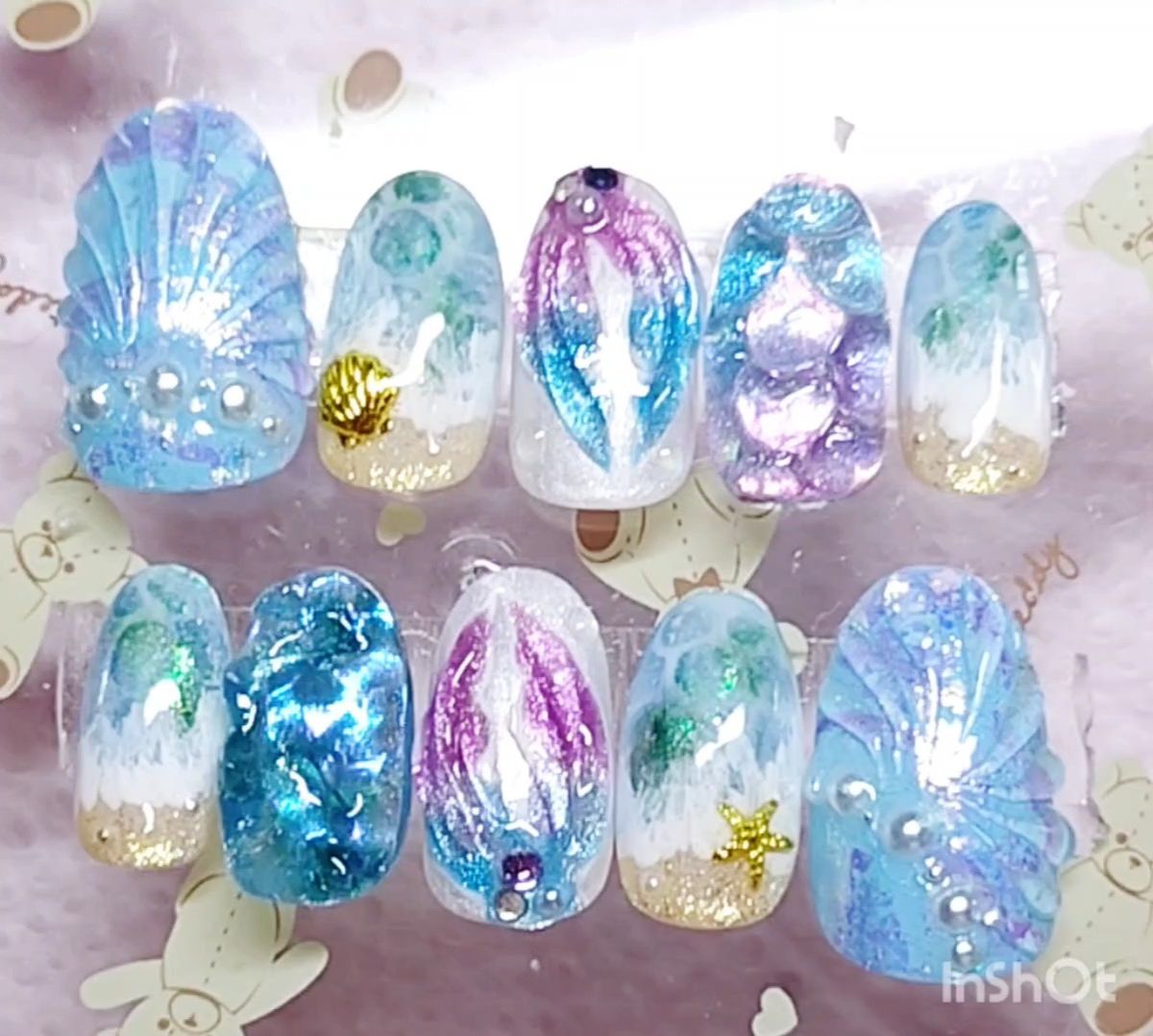 【No.42】ネイルチップ 梅雨 紫陽花 あじさい 夏ネイル 海 人魚の鱗 マーメイド 人魚の尻尾 花火 金魚