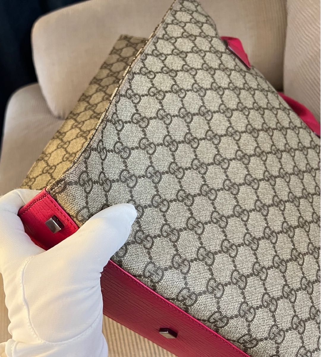 正規品　GUCCI グッチ　 GGスプリーム　トートバッグ　ピンク　スクエア