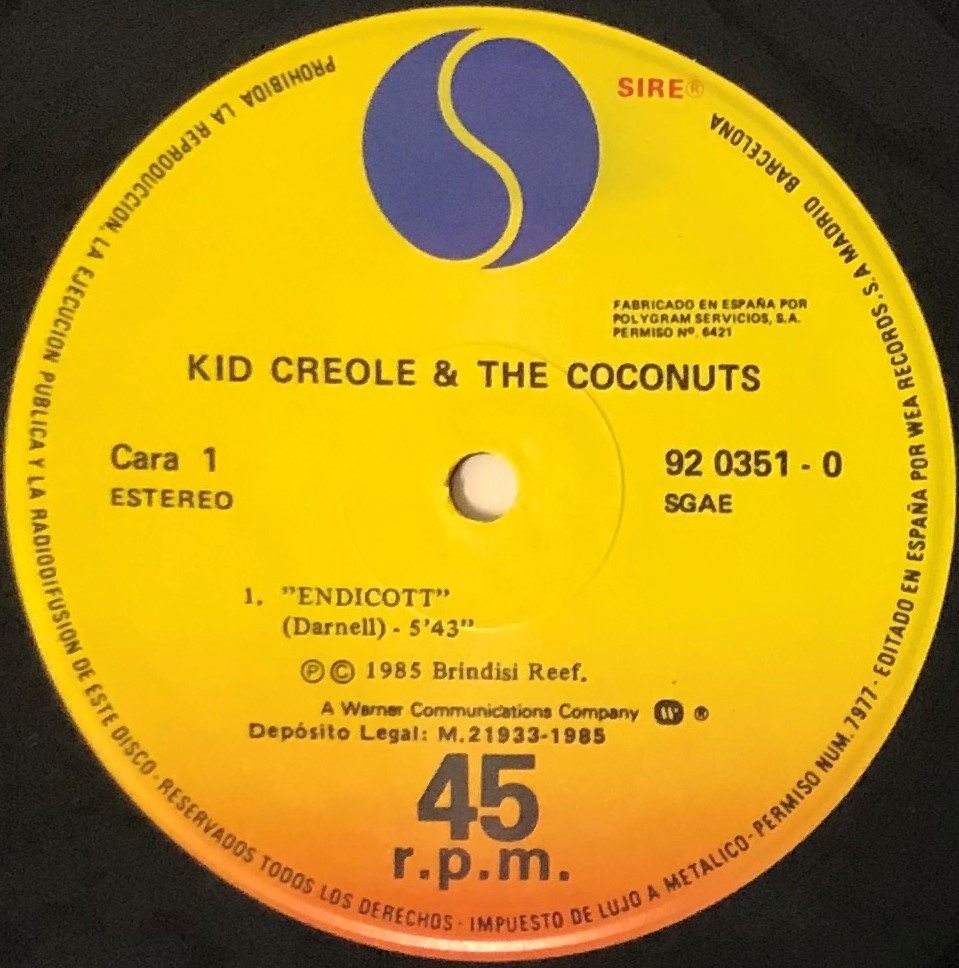 ♪試聴 12'♪Kid Creole And The Coconuts / Endicott (Special Dance Remix)_画像3
