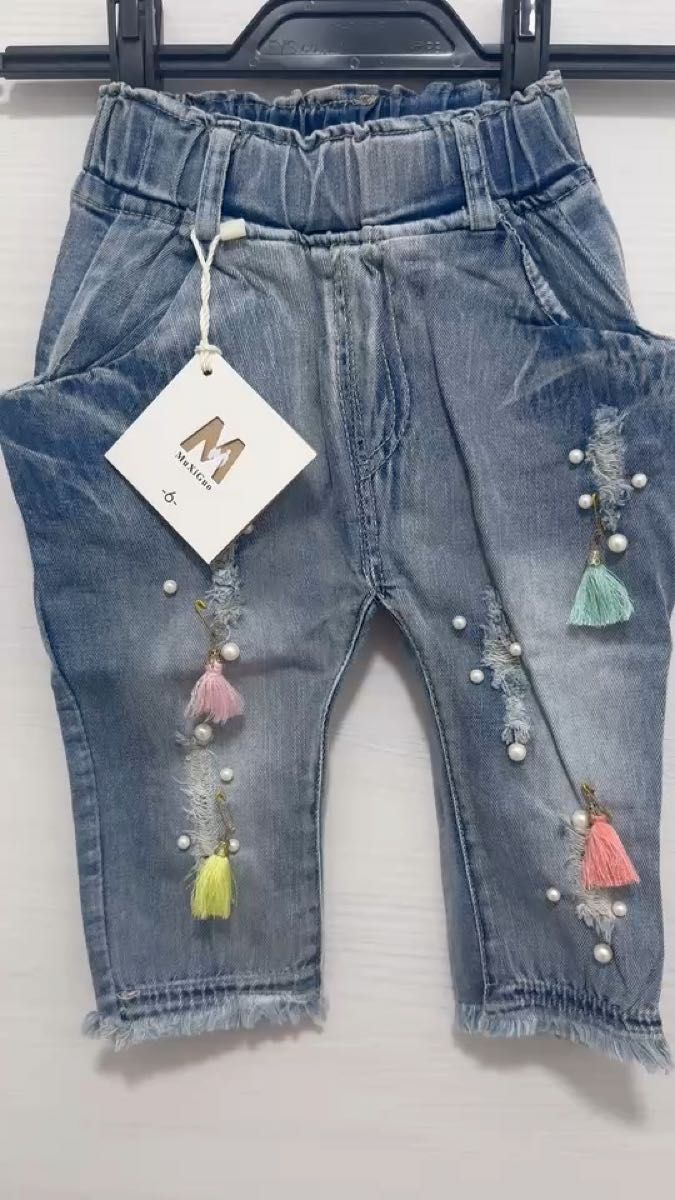 Minigrow デニムパンツ 6 パール タッセル 未使用 約90