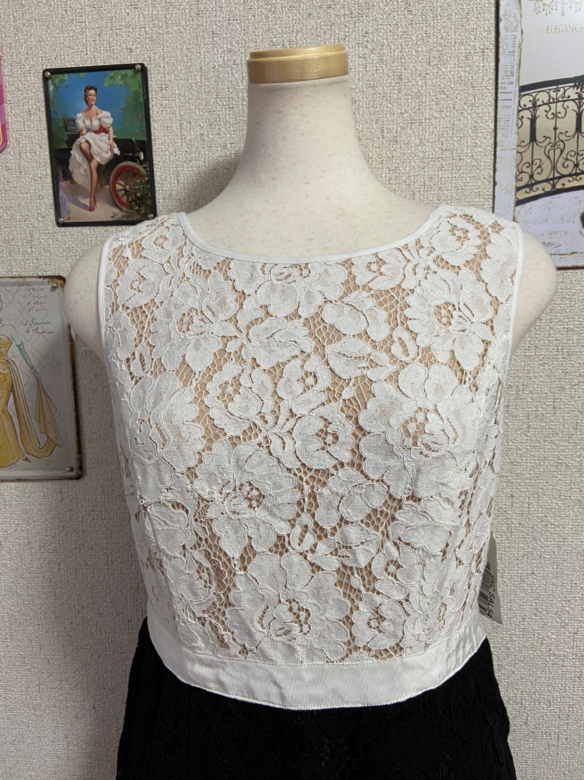 新品タグ付き 6/11号 Tadashi Shoji タダシショージ SLNY ワンピース ドレス ホワイト/ブラック 総レース WN60896NT