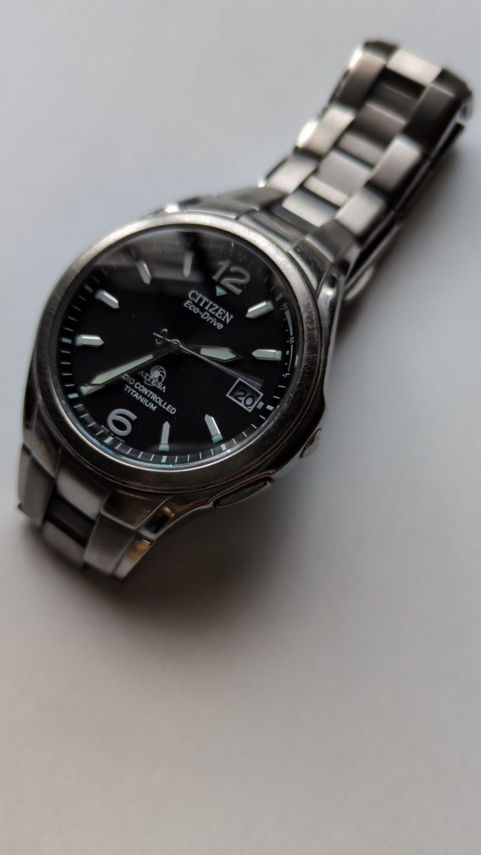 稼働品 現状品 CITIZEN ATTESA エコドライブ 電波時計 チタン 黒文字盤