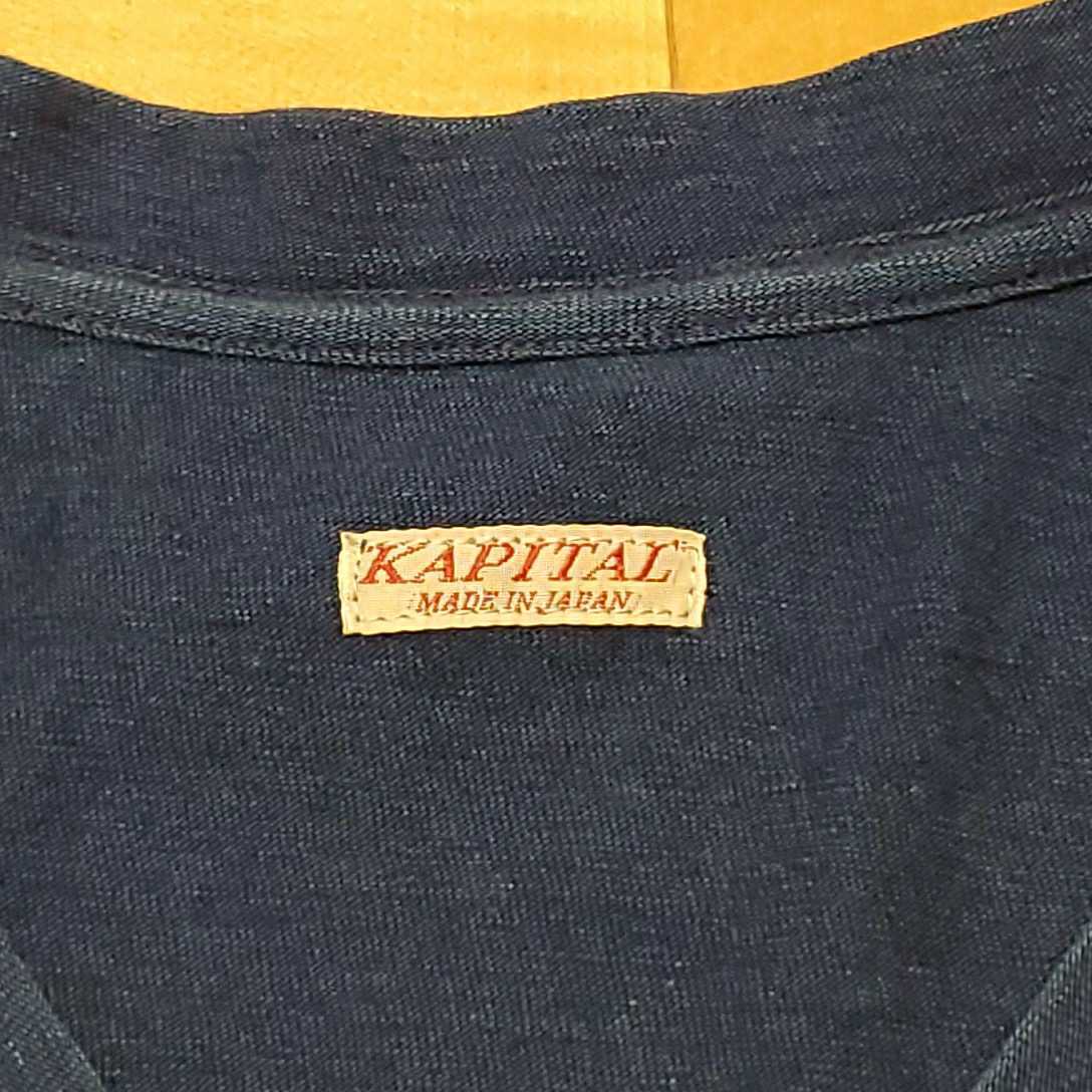 KAPITAL キャピタル インディゴ 藍染 パッチワーク リメイク Tシャツ size 1 s made in japan_画像2