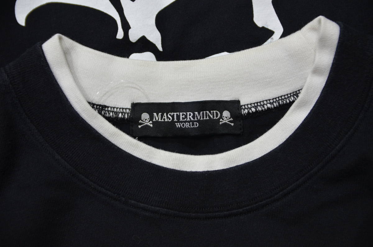 MASTERMIND WORLD マスターマインド バック スカル サーマル レイヤード ロング Tシャツ 黒×白 S Y-281942_画像3