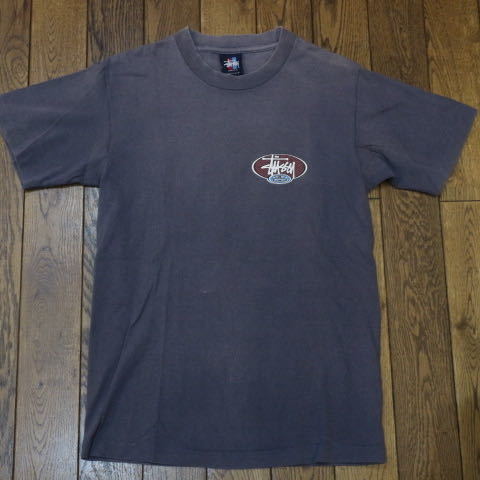 90s USA製 紺タグ Stussy Tシャツ S グレー SSリンク 両面ロゴ オールド ステューシー ヴィンテージ_画像2