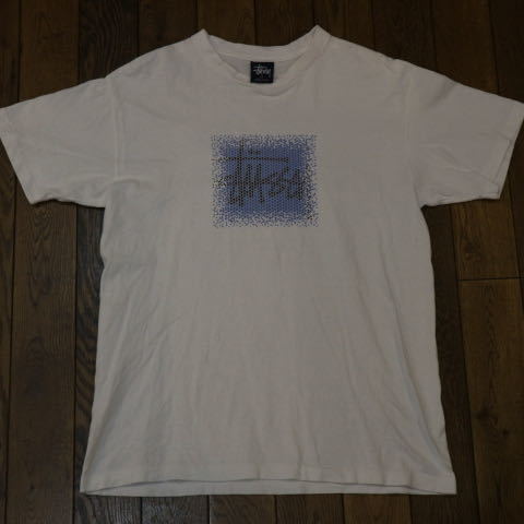 90s USA製 紺タグ Stussy Tシャツ M ホワイト ロゴ モザイク オールド ステューシー サーフ スケート ヴィンテージの画像2