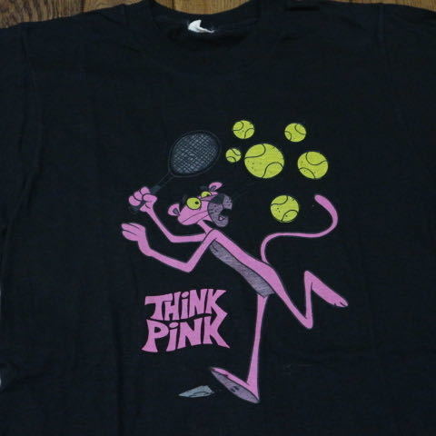 80s USA製 Pink Panther Tシャツ ブラック S ピンクパンサー テニス アメコミ ムービー 映画 キャラクター ヴィンテージ_画像1