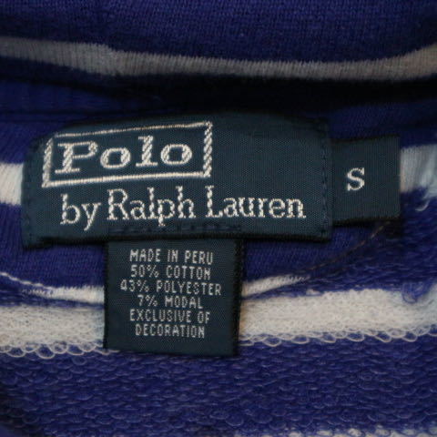 Polo Ralph Lauren ボーダー スウェット パーカー S ブルー ホワイト プルオーバー フーディ ポニー刺繍 ポロ ラルフローレン_画像6