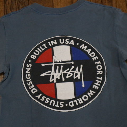 90s USA製 紺タグ STUSSY Tシャツ 両面ロゴ S ブルー オールド ステューシー サーフ スケート ヴィンテージ_画像1