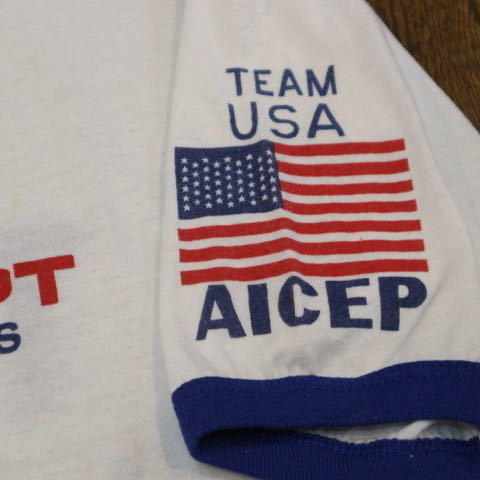 80s TEAM USA AICEP リンガーTシャツ ホワイト ブルー 両面プリント アメリカ フラッグ スポーツ オリンピック Peace ヴィンテージ_画像4