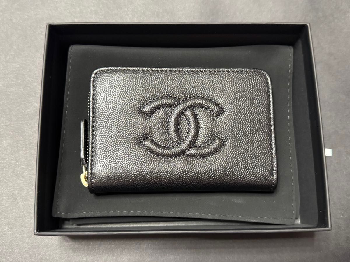 25A_希少なシルバーロゴ_CHANEL_カードケース_財布_コイン_黒 CHANEL シャネル ミニ財布 カードケース ココマーク ブラック 黒