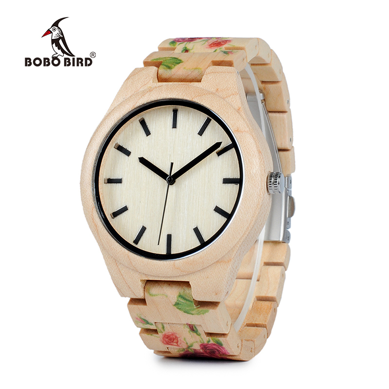 ボボバード WL26強いマツ木時計ブランドデザイナー腕時計男性女性新しい紫外線印刷フラワー木製バンドクォーツ時計_画像1