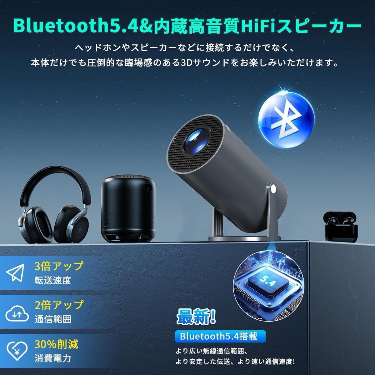 プロジェクター Bluetooth5 4 4K対応 270°回転 小型 プロジェクター Bluetooth5 4 4K対応 270°回転 小型