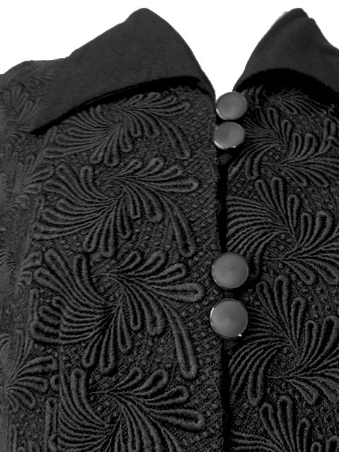 古着♪レトロ・Vintage黒刺繍半袖ワンピ♪ワンピース70s60s70年代60年代ヴィンテージモダン大きめLミニ衣装昭和クラシカルアンティーク即決