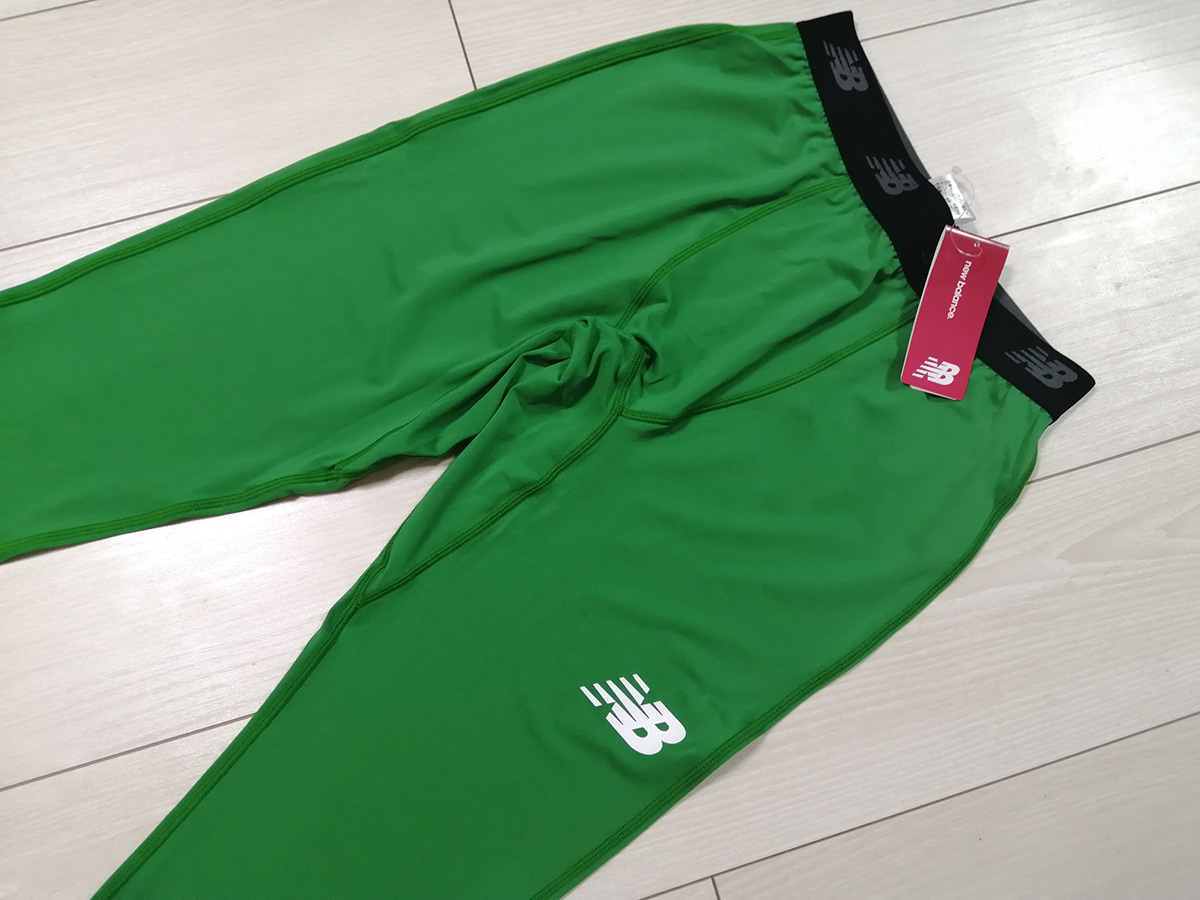 * new goods New balance NewBalance 2 pieces set stretch long tights spats men's L green & neon pink regular price 9,460 jpy . sweat speed .