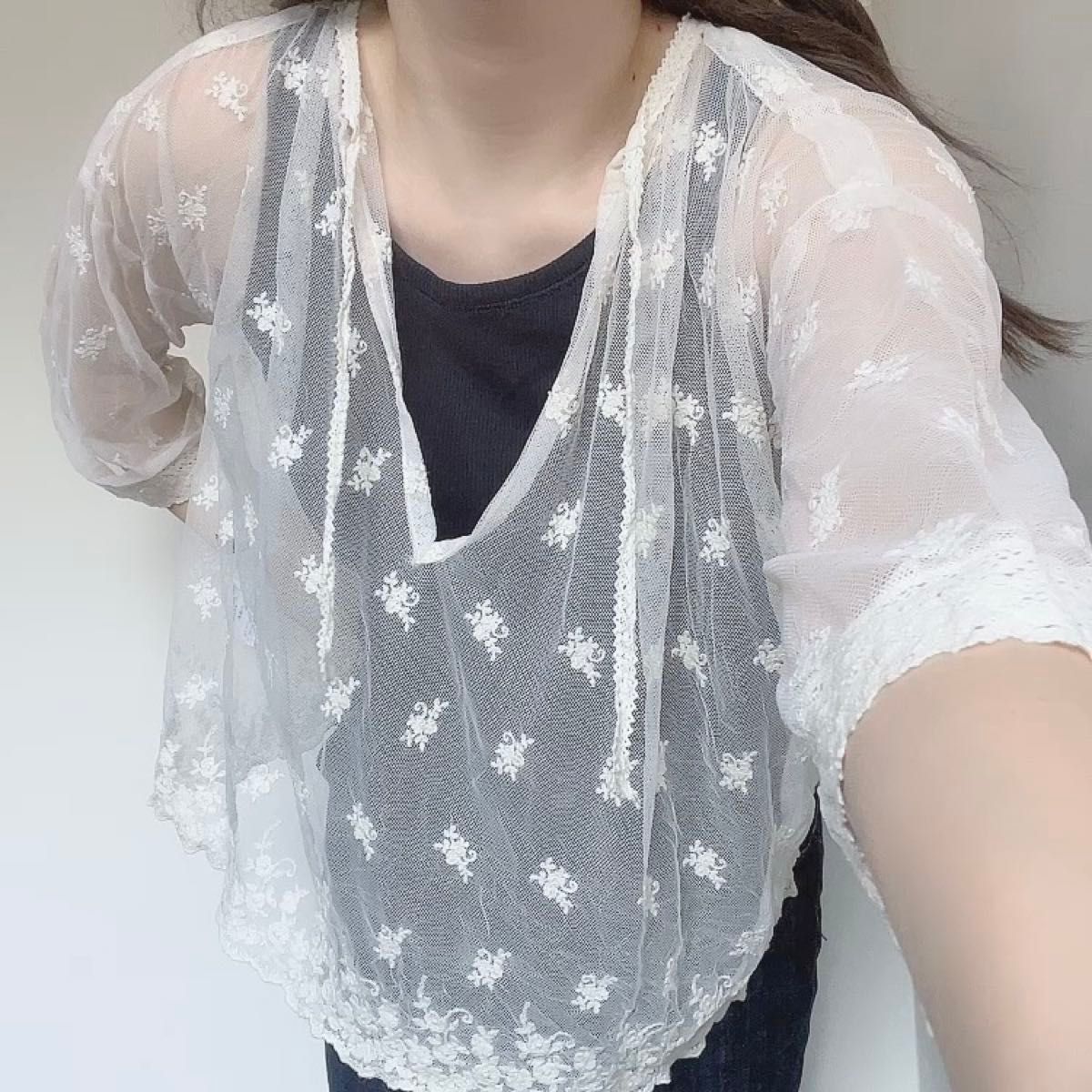 journal standard ジャーナルスタンダード 七分袖 シースルー レーストップス