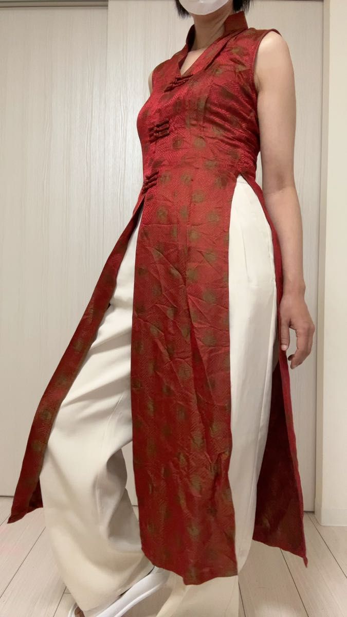 Silk100% シルク100% チャイナドレス ロングジレ エスニック 希少 上品 高級
