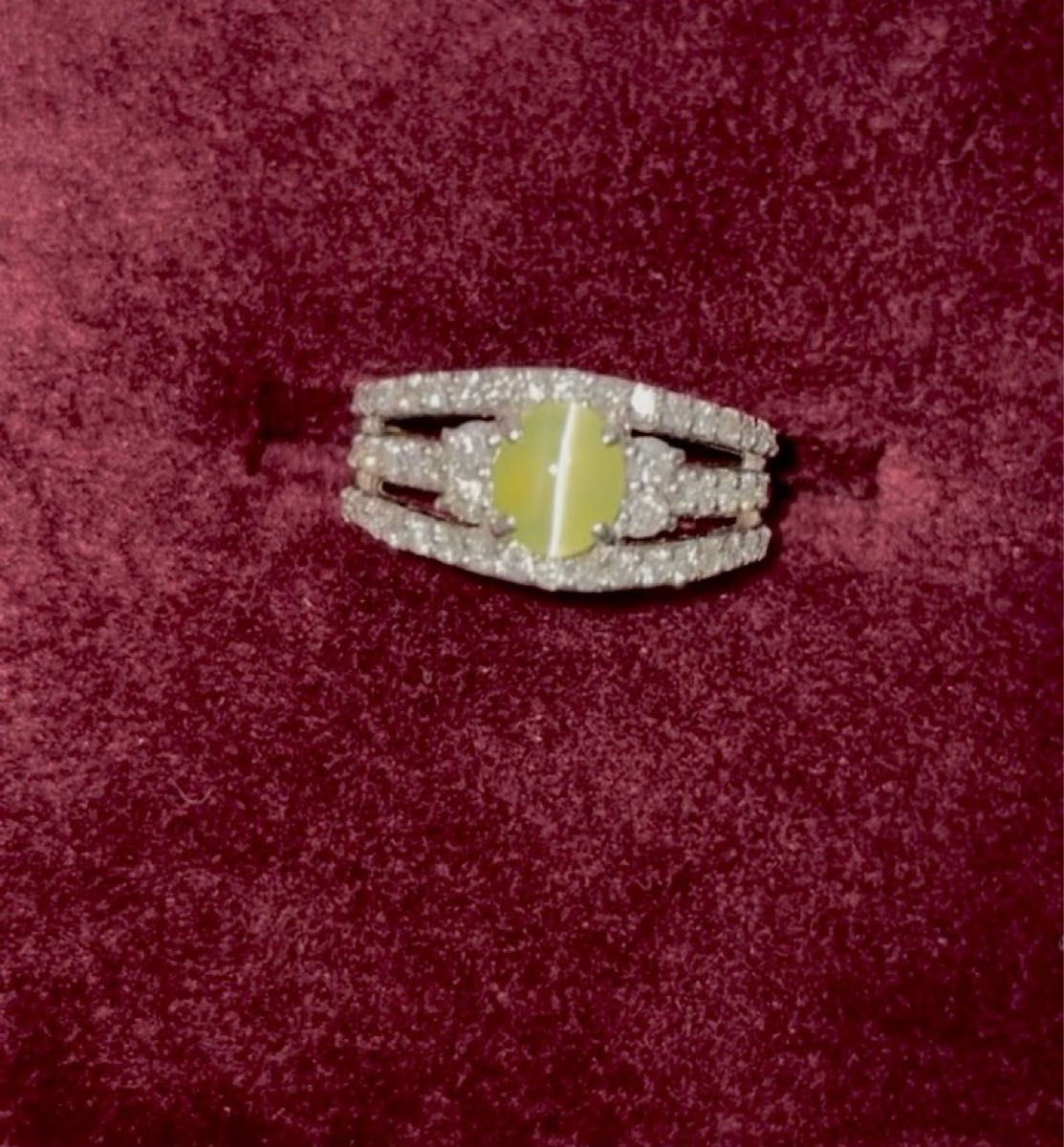☆Pt900 キャッツアイ1.17ct&ダイヤ0.62ct付きリング 11.5号 鑑別書☆