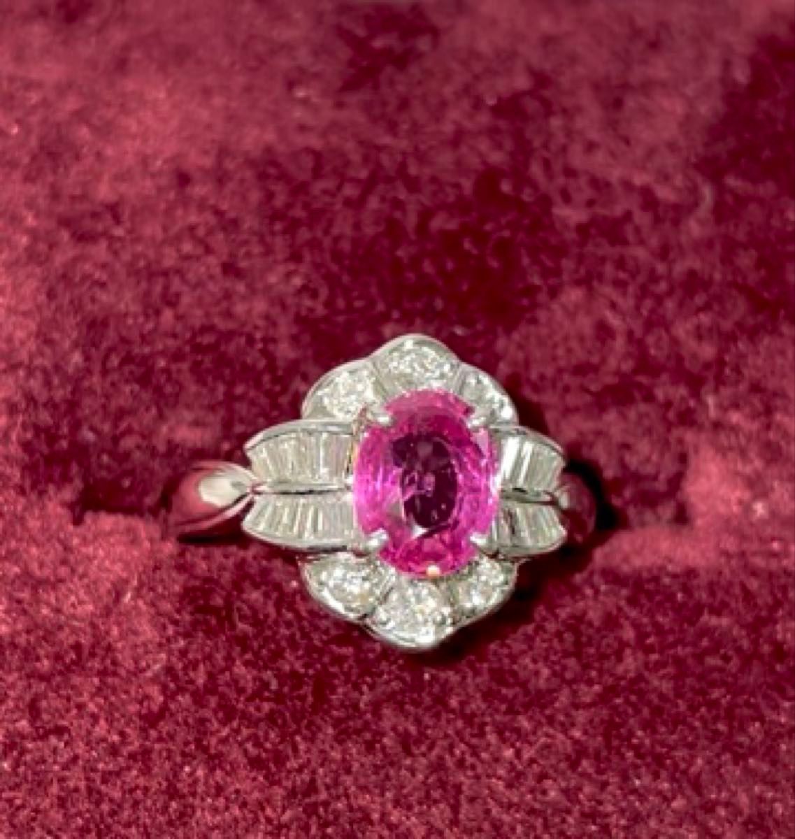 ☆Pt900 ピンクサファイア1.814ct&ダイヤ0.50ct付きリング 13号 鑑別書☆