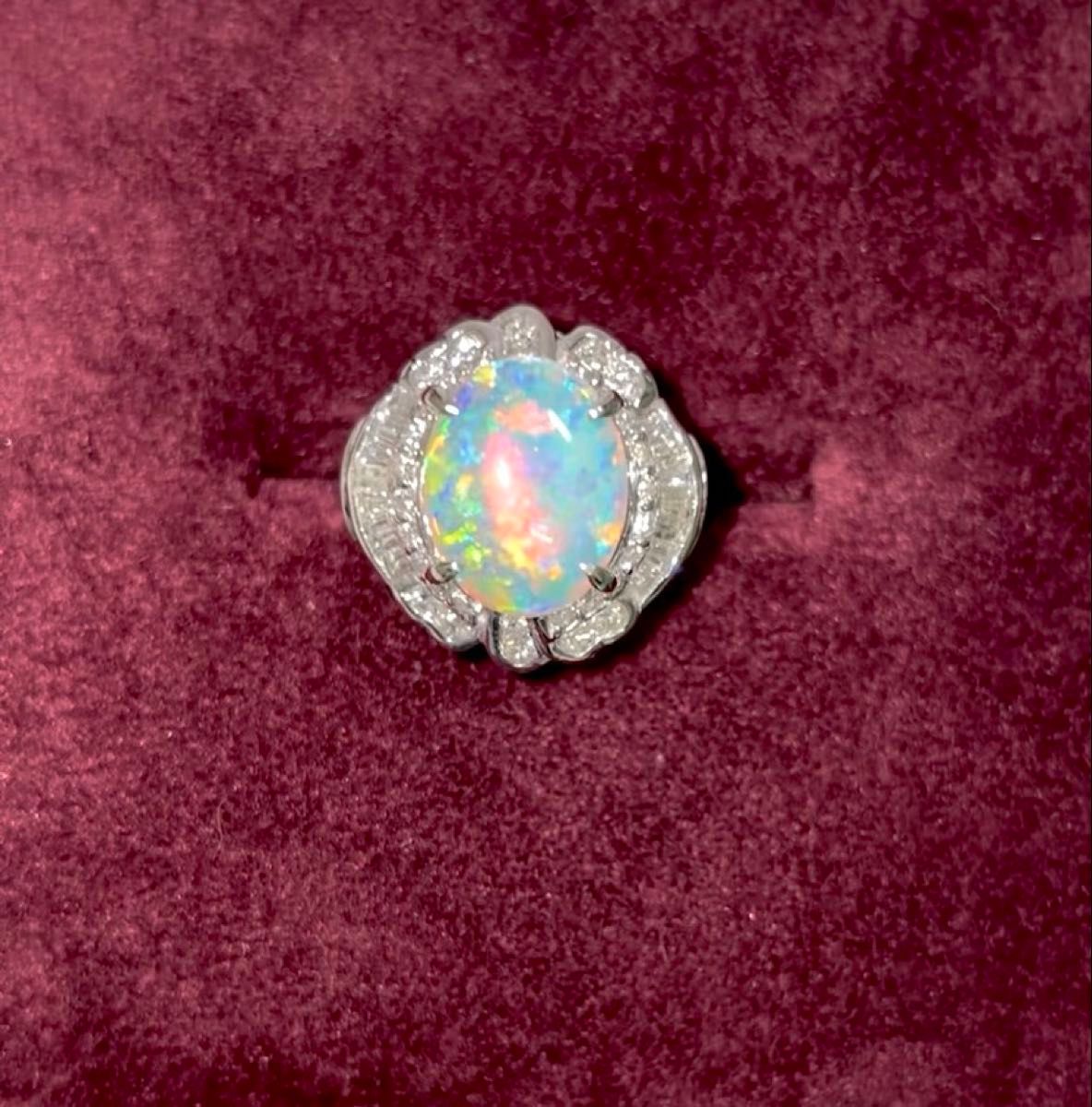 ☆Pt900 オパール2.14ct&ダイヤ0.84ct付きリング 10.5号☆