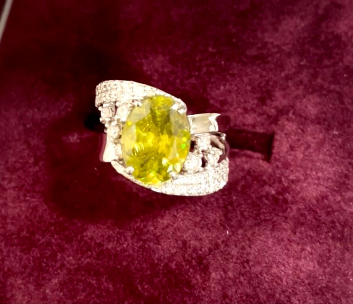 ☆Pt900 スフェーン3.49ct&ダイヤ0.76ct付きリング 13号 鑑別書☆