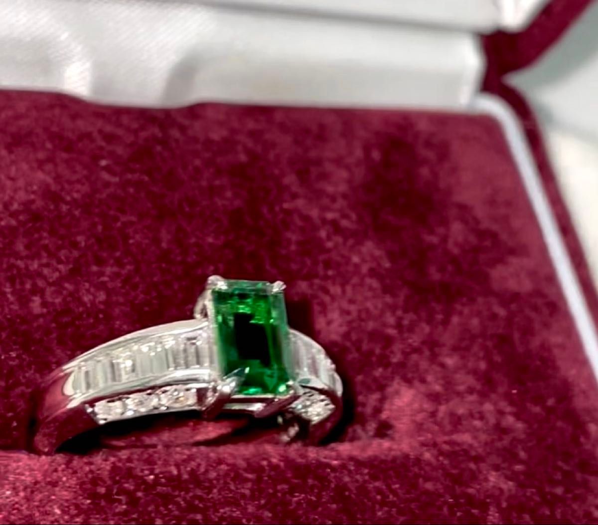 ☆Pt900 グリーントルマリン1.53ct&ダイヤ付きリング 14号☆