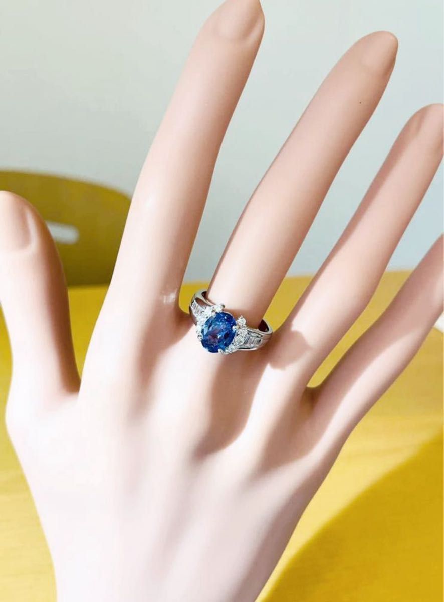☆Pt900 タンザナイト1.96ct&ダイヤ0.56ct付きリング 指輪 14号 鑑別書☆