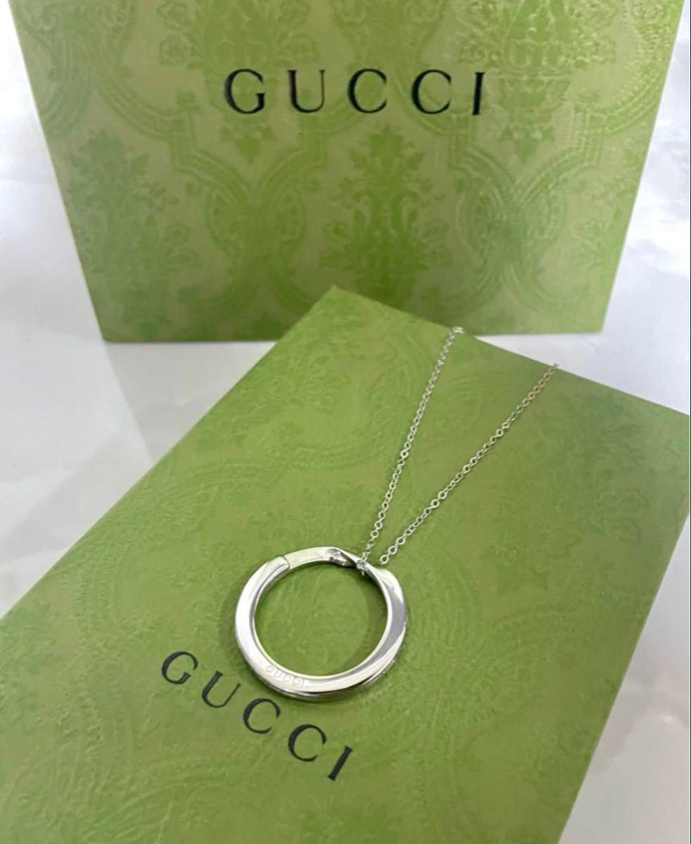 ✨極美品✨ GUCCI GGロゴチャームネックレス 【確実正規品】 極美品 グッチ GUCCI リングチャームネックレス シルバー【確実
