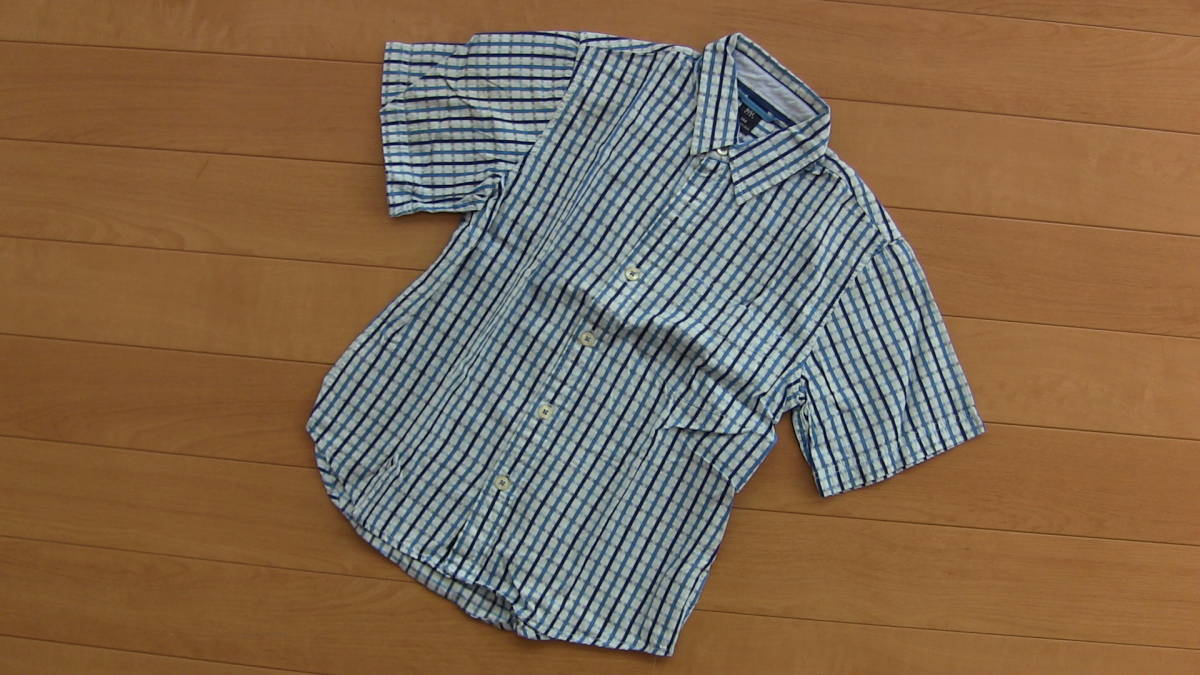 【中古】GAP KIDS ジュニア チェック シャツ 青系 サイズ 140 ◆ ギャップ ピンストライプ キッズ ボーイズ 子供服【古着】_画像1