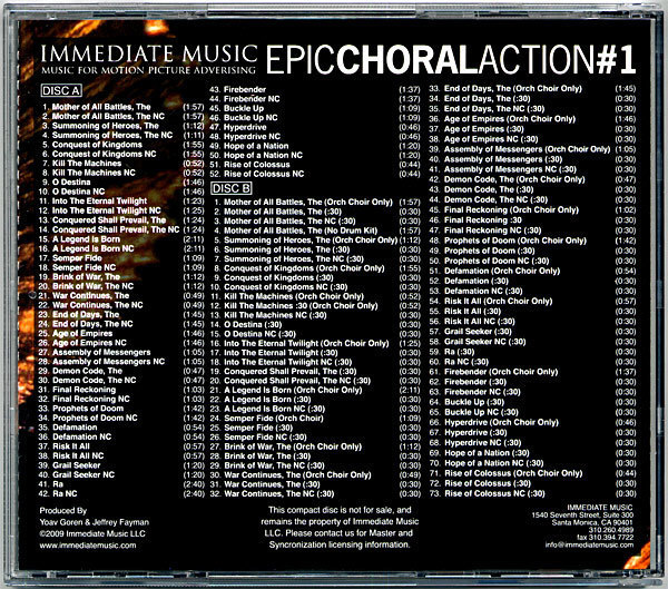 ■■『 IMMEDIATE MUSIC / Epic Choral Action #1 』■■＜映画 予告編音楽／２枚組＞■イミディエイト・ミュージック_画像2