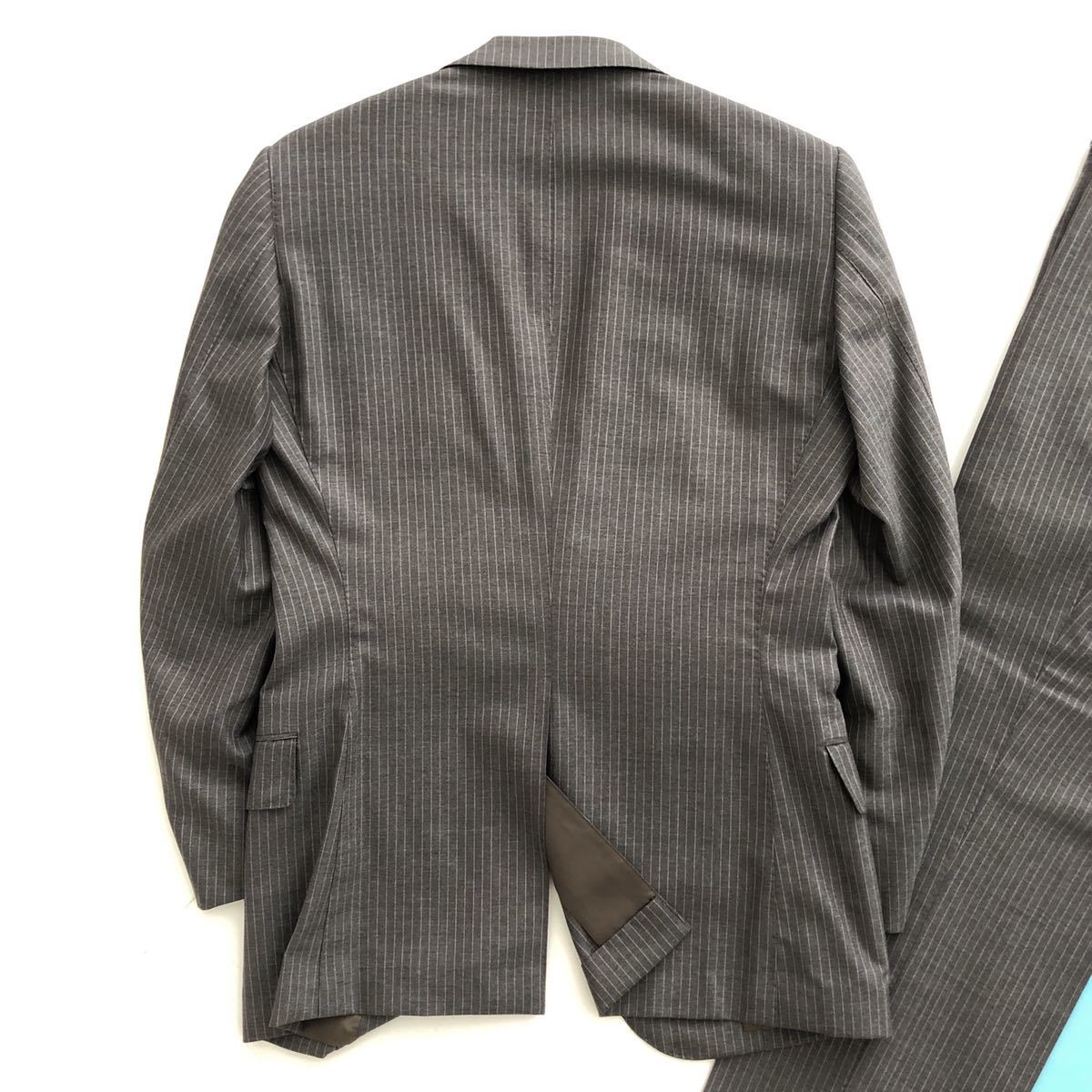  прекрасный товар TOMORROWLAND Loro Piana шерсть костюм 44 Tomorrowland Loro Piana серый полоса одиночный 2B необшитый на спине мужской 