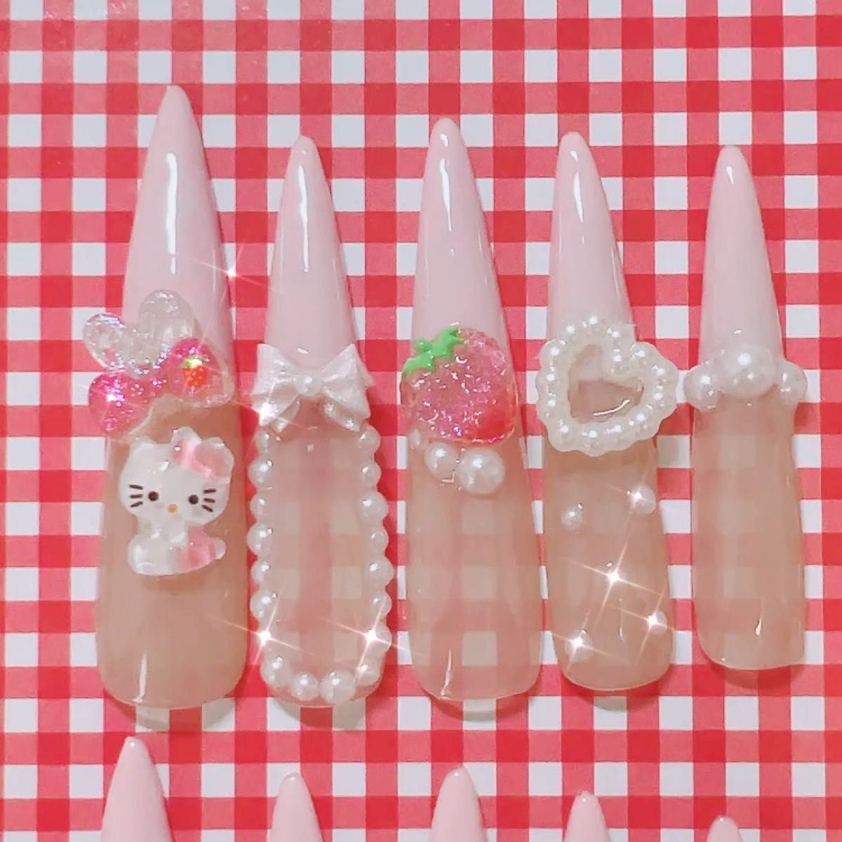 ネイルチップ スーパーロング ポイント 量産型ネイル フレンチネイル ピンクネイル 女児ネイル 平成女児 キティネイル バレーコア