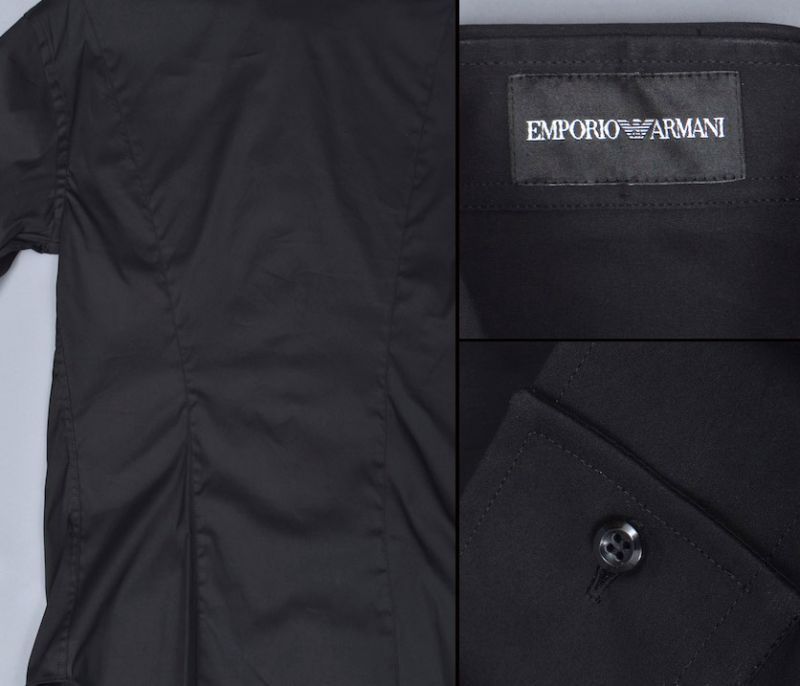 【SH432】コットン製 スリムフィット 黒 シャツ（38) エンポリオアルマーニ 40%OFF_画像4