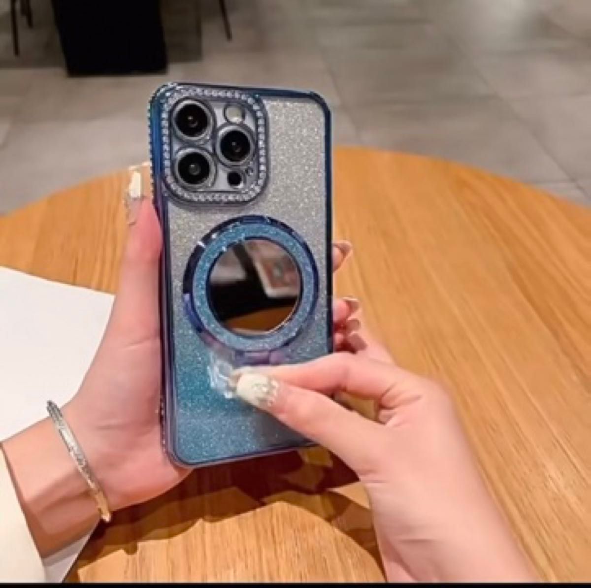 新作ラインストーン付きミラー iPhone レンズ全面保護(シルバー)クリアケース 耐衝撃 iPhone13専用