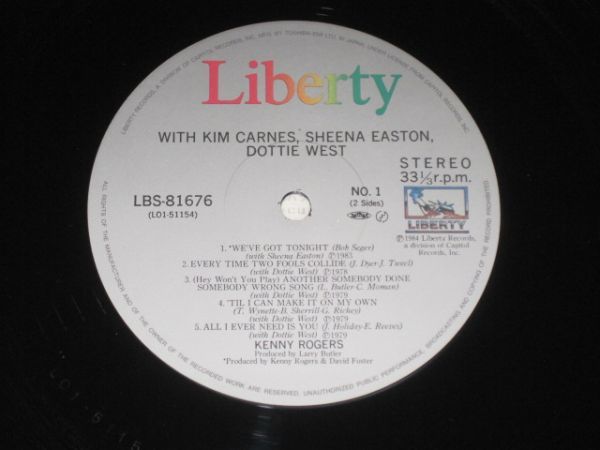 Kenny Rogers, Kim Carnes, Sheena Easton, Dottie West - Duets /ケニー・ロジャース/洋楽/カントリー/LBS-81676/帯付/国内盤LPレコード_画像6