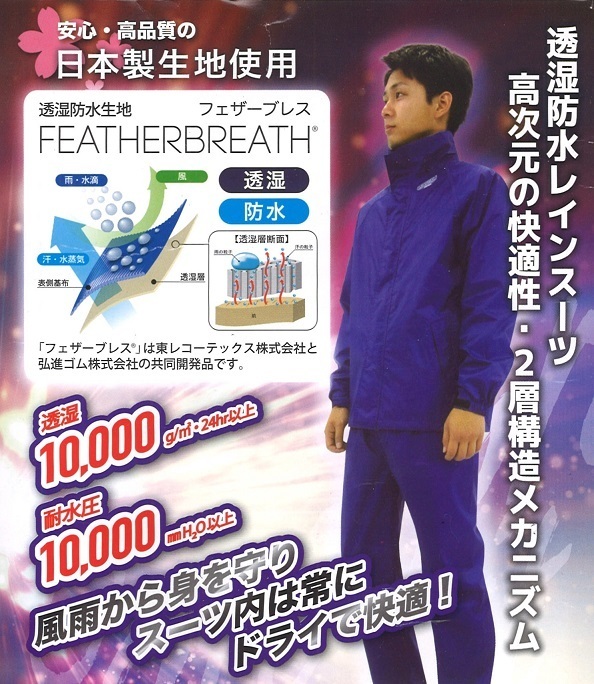 東レコーテックス製！安心高品質日本製生地使用！高機能素材 軽量 透湿防水 レインウェア レインスーツ上下セット ネイビー Sサイズ_画像2