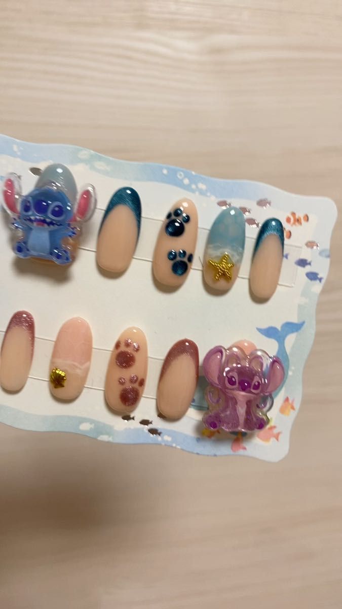 ネイルチップ ディズニー リロ&スティッチ ステッチ ジェルネイル ネイリスト ぷっくりシール チップ エンジェル 夏ネイル 海