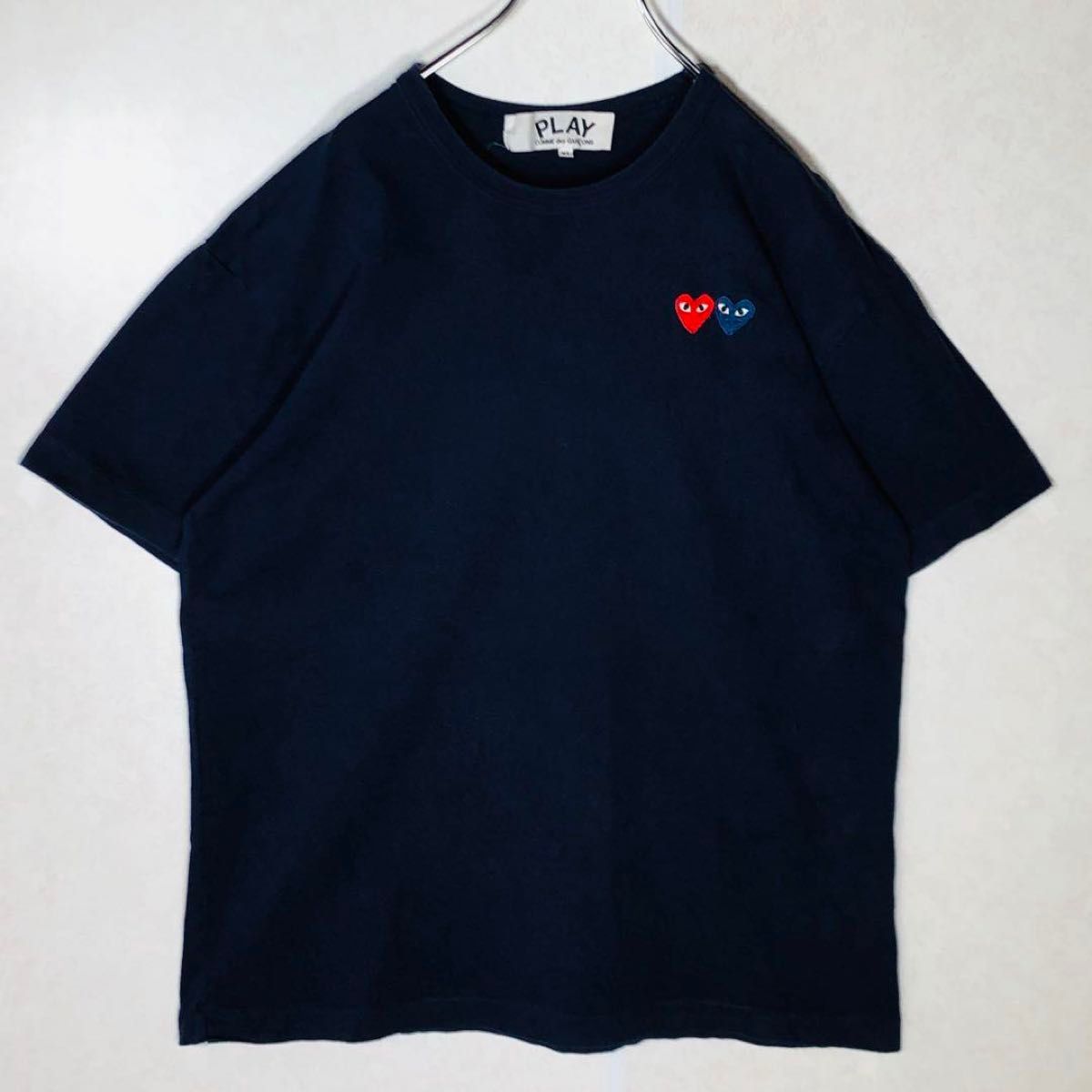 ★COMME des GARCONS★ダブルハート ワッペン 半袖Tシャツ 希少XLサイズ】コムデギャルソン ダブルハートワッペンロゴ 半袖
