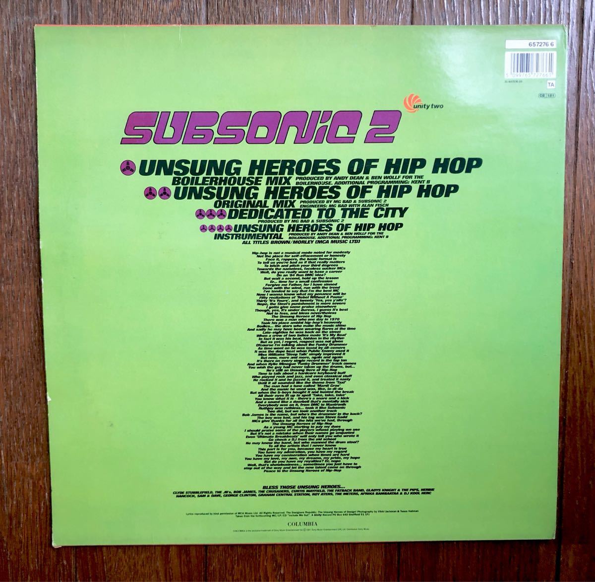 レア 1991 Subsonic 2 / Unsung Heroes Of Hip Hop サブソニック Nu School Hiphop Original UK 12 Columbia コロンビア 657276 6_画像4