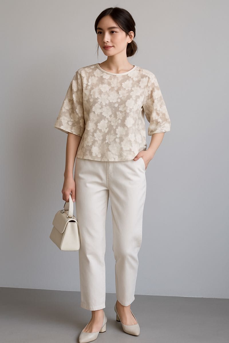CLANE クラネ 半袖ブラウス バルジフラワージャガードトップス トップス CLANE クラネ 半袖ブラウス バルジフラワージャガードトップス