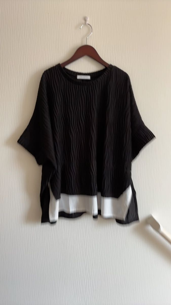 (新品)chocol raffine robe*ショコラフィネローブカットソーウェーブデザイン ブラック