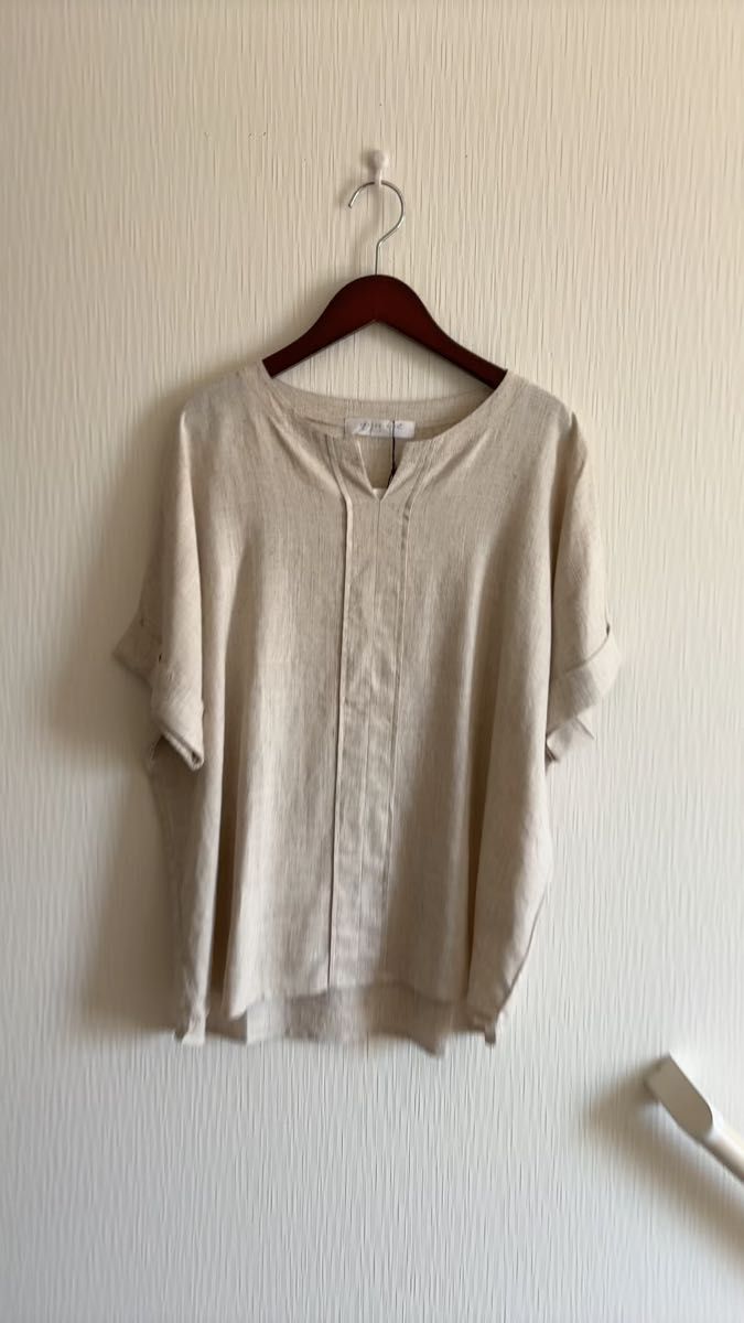 (新品)麻レーヨンブラウス*ゆったり約M〜LL