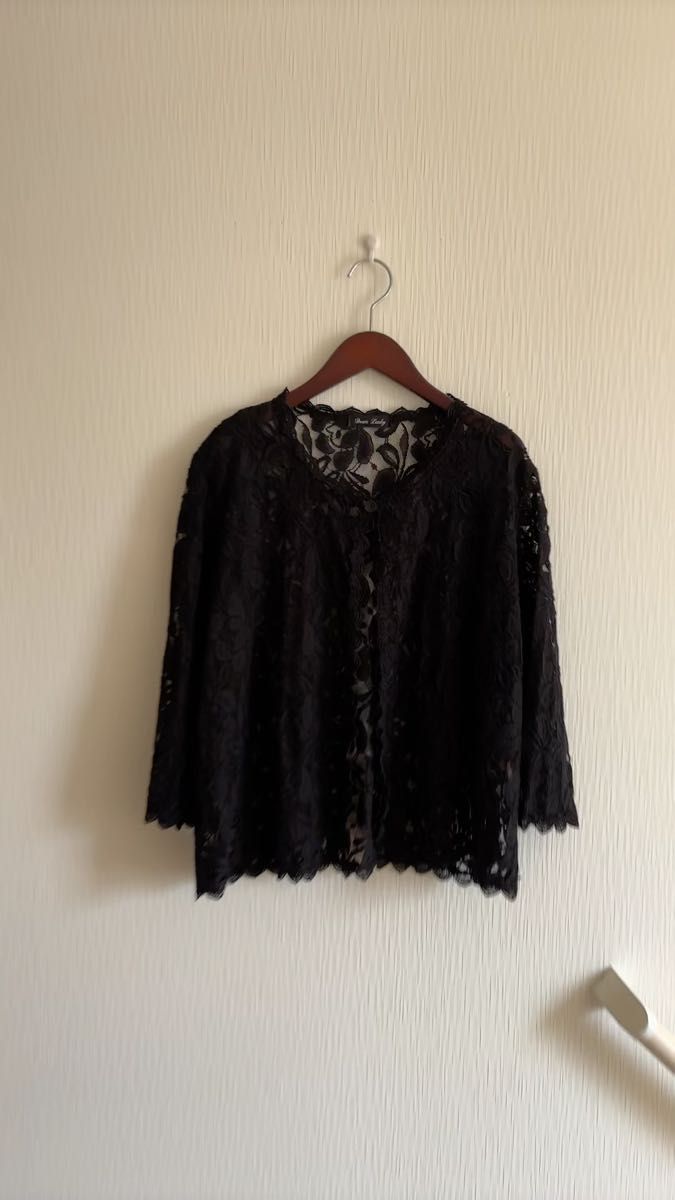 (美品)総レースカーディガン*黒フォーマル M〜L
