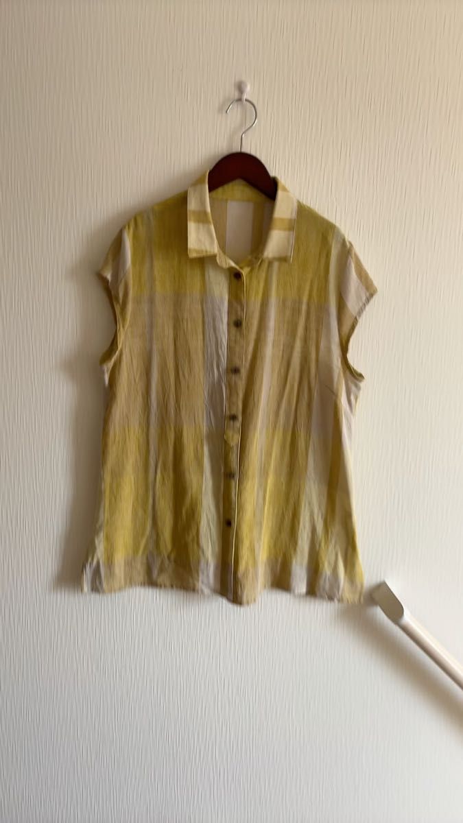 (美品)チェック柄ロングブラウス*コットン100%XL