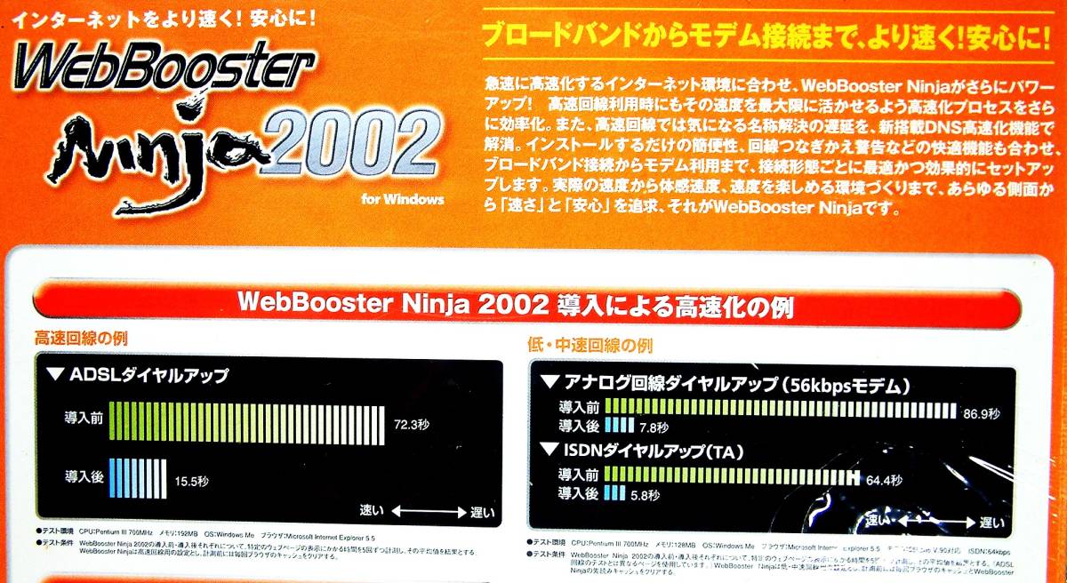 【4263】WebBooster Ninja 2002 未開封 インターネット(FTTH,ADSL,CATV,モデム接続)を高速化 AI先読み (分割,並列,レジューム)ダウンロード_画像3