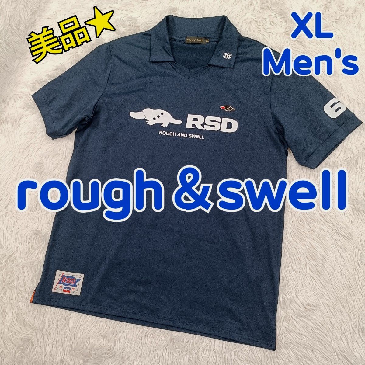 ROUGH & SWELL ネイビーポロシャツ Lサイズ 美品ラフアンドスウェル rough&swell/ポロシャツ Lサイズ