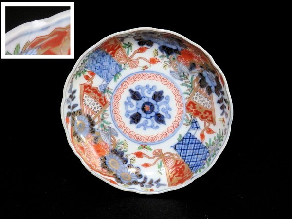 受注生産品】 434-083 古伊万里 金襴手 扇に花の図 4寸半皿 fassy.org