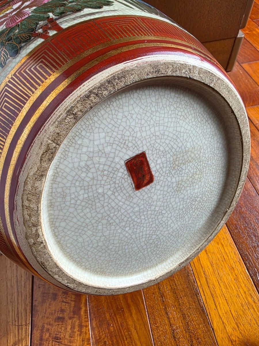 薩摩焼 丸に十字家紋 天五龍耳 壺 花瓶 古美術 44cm 薩摩焼 丸に十字家紋 天五龍耳 壺 花瓶 古美術 44cm 花柄 鳥柄