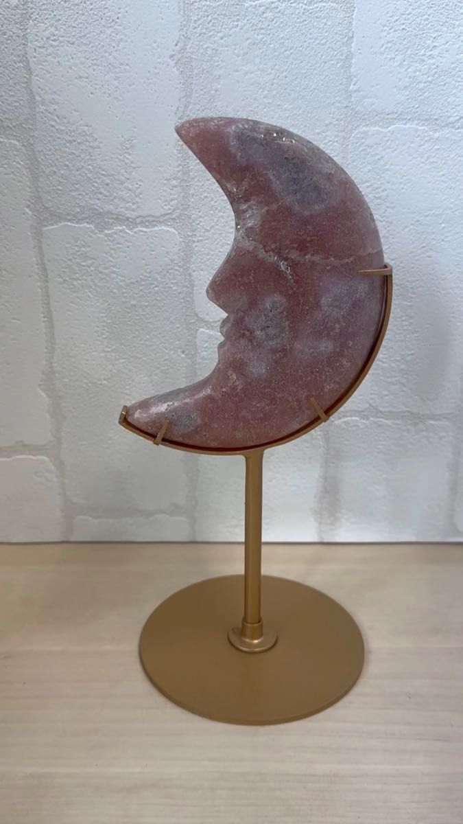 ピンクアメジスト 水晶 ムーンフェイス 月形 スタンド付き 天然石 インテリア